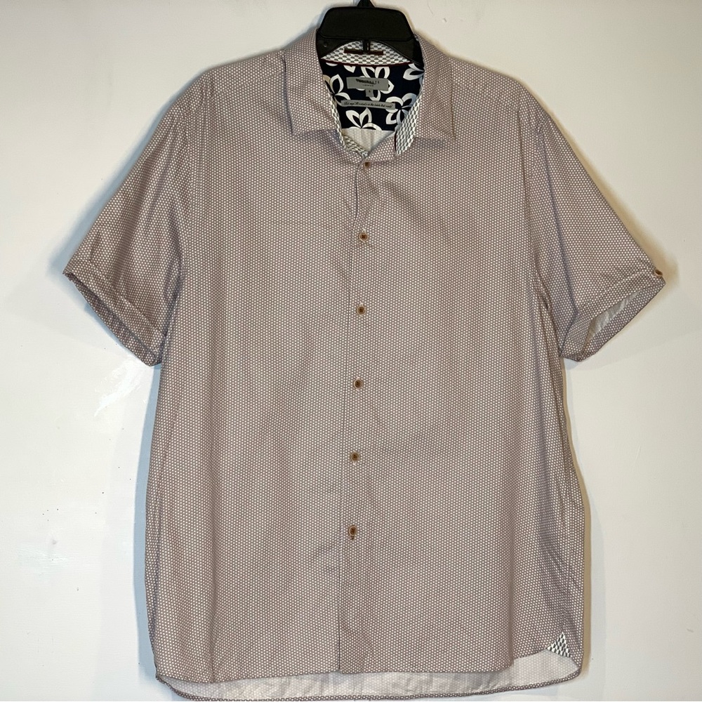 TED BAKER Short Sleeve Slim Fit Cotton Shirt in Taupe